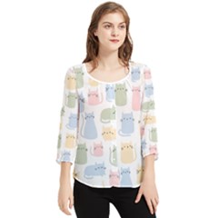 Cute-cat-colorful-cartoon-doodle-seamless-pattern Chiffon Quarter Sleeve Blouse by Salman4z