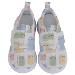 Cute-cat-colorful-cartoon-doodle-seamless-pattern Kids  Velcro No Lace Shoes