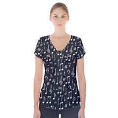 Chalk-music-notes-signs-seamless-pattern Short Sleeve Front Detail Top