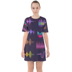 Colorful-sound-wave-set Sixties Short Sleeve Mini Dress by Salman4z