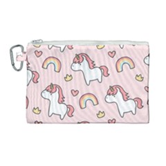 Cute-unicorn-rainbow-seamless-pattern-background Canvas Cosmetic Bag (large) by Salman4z
