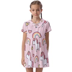 Cute-unicorn-rainbow-seamless-pattern-background Kids  Asymmetric Collar Dress by Salman4z