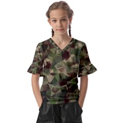 Abstract-vector-military-camouflage-background Kids  V-neck Horn Sleeve Blouse by Salman4z