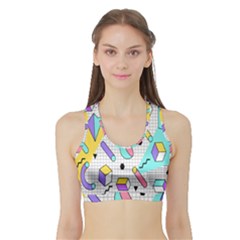 Tridimensional-pastel-shapes-background-memphis-style Sports Bra With Border by Salman4z