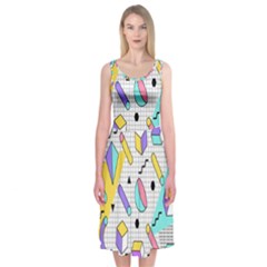 Tridimensional-pastel-shapes-background-memphis-style Midi Sleeveless Dress by Salman4z