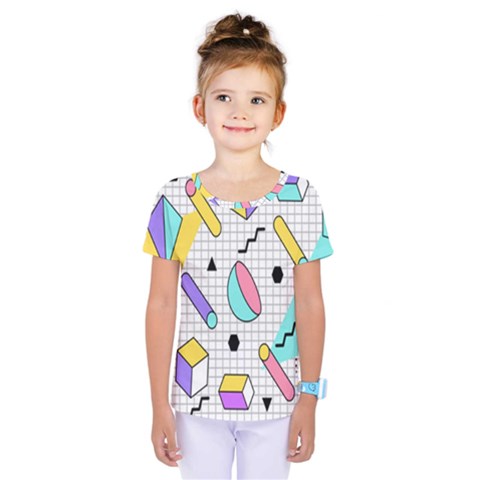 Tridimensional-pastel-shapes-background-memphis-style Kids  One Piece Tee by Salman4z