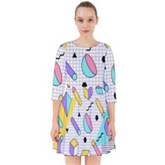 Tridimensional-pastel-shapes-background-memphis-style Smock Dress by Salman4z