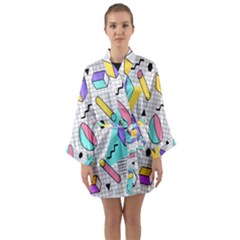 Tridimensional-pastel-shapes-background-memphis-style Long Sleeve Satin Kimono by Salman4z