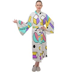 Tridimensional-pastel-shapes-background-memphis-style Maxi Velvet Kimono by Salman4z