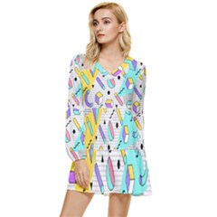 Tridimensional-pastel-shapes-background-memphis-style Tiered Long Sleeve Mini Dress