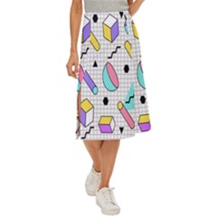 Tridimensional-pastel-shapes-background-memphis-style Midi Panel Skirt by Salman4z