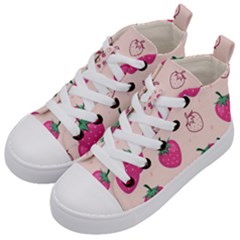 Seamless-strawberry-fruit-pattern-background Kids  Mid-top Canvas Sneakers by Salman4z