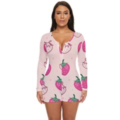 Seamless-strawberry-fruit-pattern-background Long Sleeve Boyleg Swimsuit by Salman4z