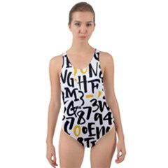 Letters-pattern Cut-out Back One Piece Swimsuit