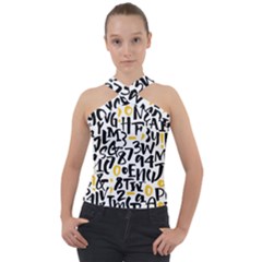 Letters-pattern Cross Neck Velour Top