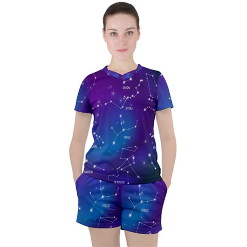 Realistic-night-sky-poster-with-constellations Women s Tee And Shorts Set by Salman4z