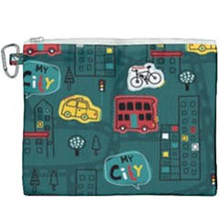 Seamless-pattern-hand-drawn-with-vehicles-buildings-road Canvas Cosmetic Bag (xxxl) by Salman4z