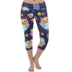 Owl-stars-pattern-background Capri Yoga Leggings by Salman4z