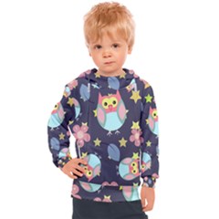 Owl-stars-pattern-background Kids  Hooded Pullover by Salman4z