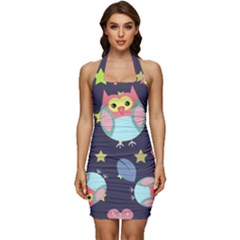 Owl-stars-pattern-background Sleeveless Wide Square Neckline Ruched Bodycon Dress by Salman4z