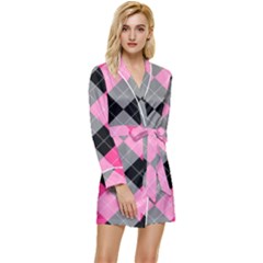 Seamless-argyle-pattern Long Sleeve Satin Robe by Salman4z