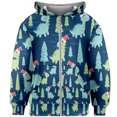 Cute Dinosaurs Animal Seamless Pattern Doodle Dino Winter Theme Kids  Zipper Hoodie Without Drawstring by pakminggu