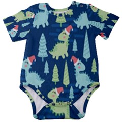 Cute Dinosaurs Animal Seamless Pattern Doodle Dino Winter Theme Baby Short Sleeve Bodysuit by pakminggu