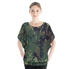 Military Background Grunge Batwing Chiffon Blouse