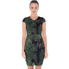 Military Background Grunge Capsleeve Drawstring Dress 