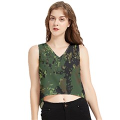 Military Background Grunge V-Neck Cropped Tank Top