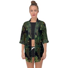 Military Background Grunge Open Front Chiffon Kimono