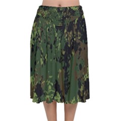 Military Background Grunge Velvet Flared Midi Skirt