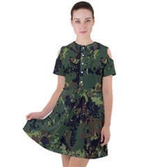 Military Background Grunge Short Sleeve Shoulder Cut Out Dress 