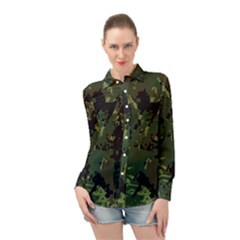 Military Background Grunge Long Sleeve Chiffon Shirt