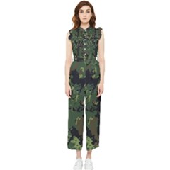 Military Background Grunge Women s Frill Top Chiffon Jumpsuit