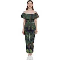 Military Background Grunge Off Shoulder Ruffle Top Jumpsuit