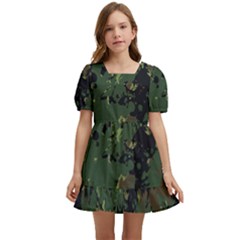 Military Background Grunge Kids  Short Sleeve Dolly Dress