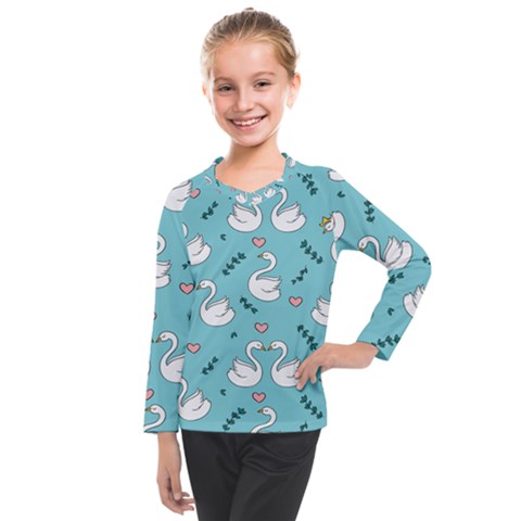 Elegant Swan Pattern Design Kids  Long Mesh Tee by pakminggu