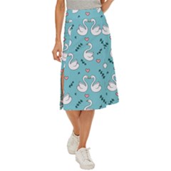 Elegant Swan Pattern Design Midi Panel Skirt by pakminggu