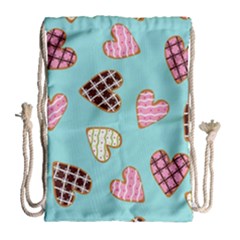 Seamless Pattern With Heart Shaped Cookies With Sugar Icing Drawstring Bag (large)