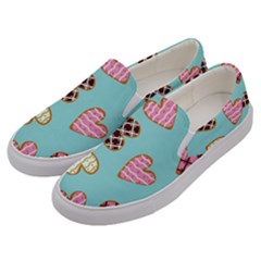 Seamless Pattern With Heart Shaped Cookies With Sugar Icing Men s Canvas Slip Ons by pakminggu