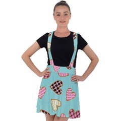 Seamless Pattern With Heart Shaped Cookies With Sugar Icing Velvet Suspender Skater Skirt by pakminggu