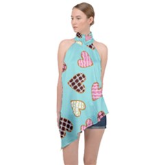 Seamless Pattern With Heart Shaped Cookies With Sugar Icing Halter Asymmetric Satin Top by pakminggu