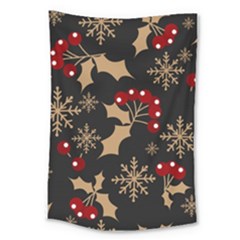 Christmas Pattern With Snowflakes Berries Large Tapestry by pakminggu