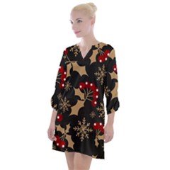 Christmas Pattern With Snowflakes Berries Open Neck Shift Dress by pakminggu