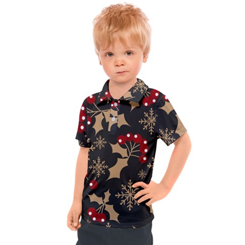 Christmas Pattern With Snowflakes Berries Kids  Polo Tee by pakminggu