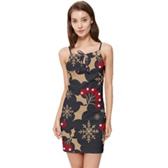 Christmas Pattern With Snowflakes Berries Summer Tie Front Dress by pakminggu