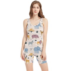 Wild Animals Seamless Pattern Women s Wrestling Singlet by pakminggu