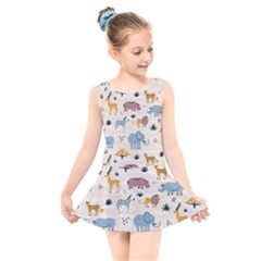 Wild Animals Seamless Pattern Kids  Skater Dress Swimsuit by pakminggu