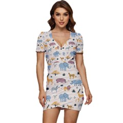 Wild Animals Seamless Pattern Low Cut Cap Sleeve Mini Dress by pakminggu